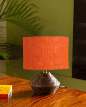 Orange Jute Table Lamp with Wood Natural base | 7x12 inches