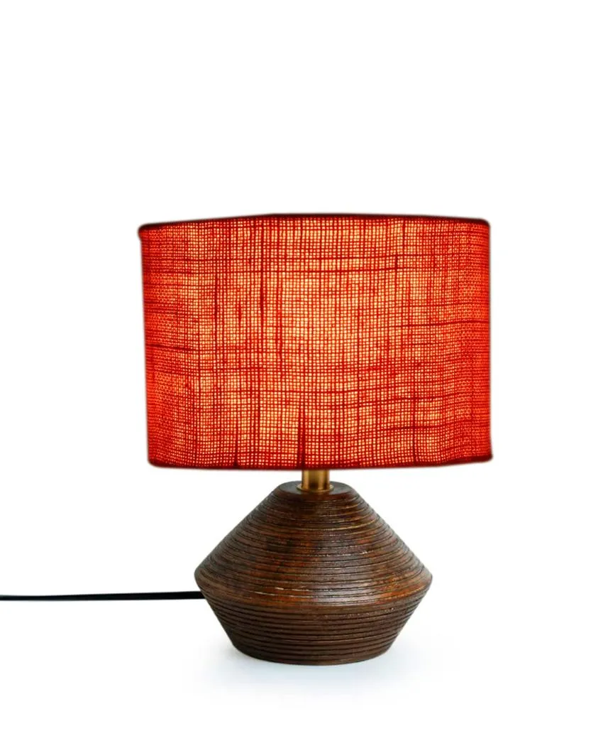 Orange Jute Table Lamp with Wood Natural base | 7x12 inches