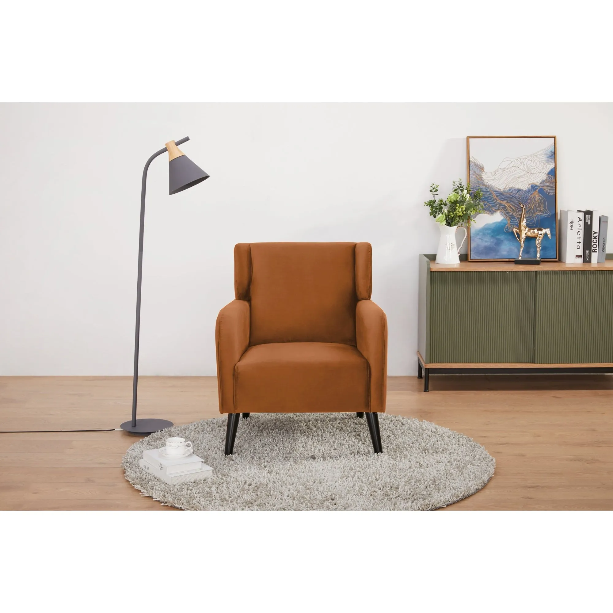 Orange Scandinavian Fabric Accent Sofa Arm Chair - 100% Polyester