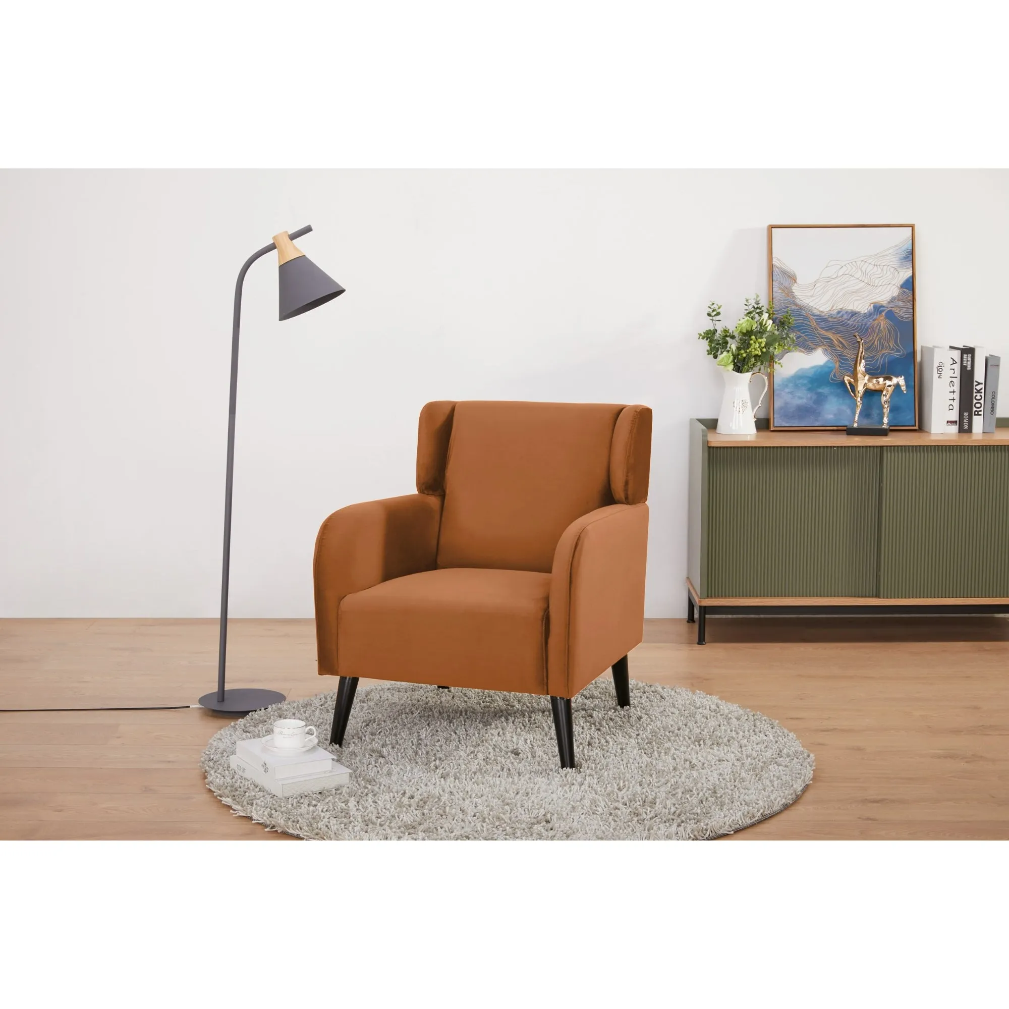 Orange Scandinavian Fabric Accent Sofa Arm Chair - 100% Polyester