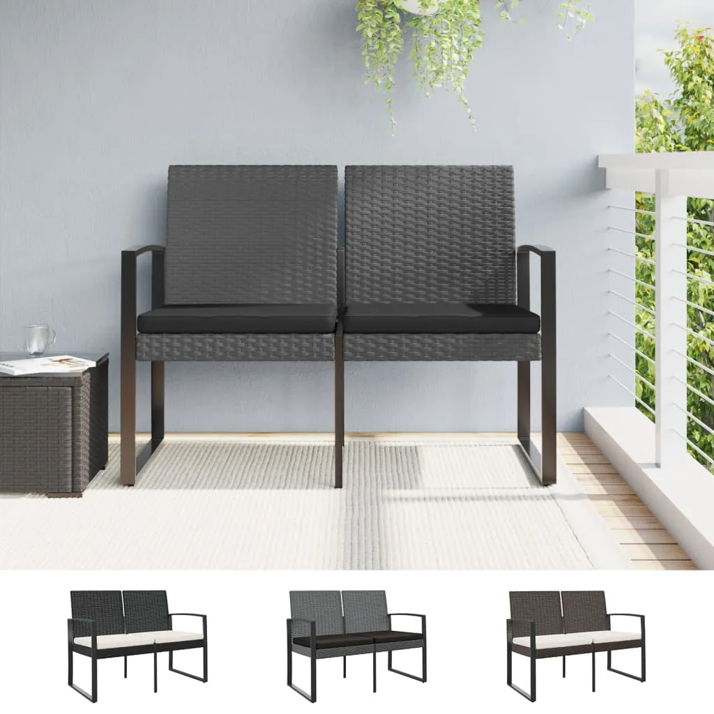Outdoor Bench 2-Seater Bench with Cushions for Porch Deck PP Rattan