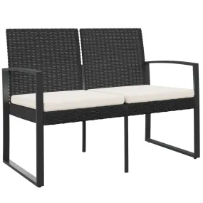 Outdoor Bench 2-Seater Bench with Cushions for Porch Deck PP Rattan