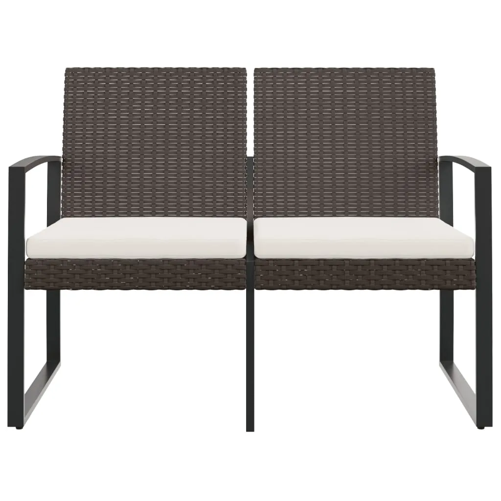 Outdoor Bench 2-Seater Bench with Cushions for Porch Deck PP Rattan