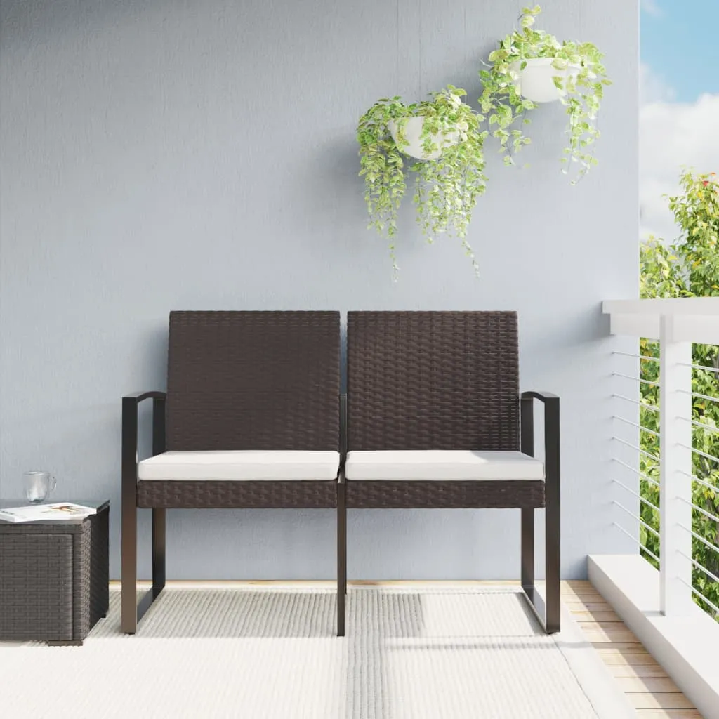 Outdoor Bench 2-Seater Bench with Cushions for Porch Deck PP Rattan