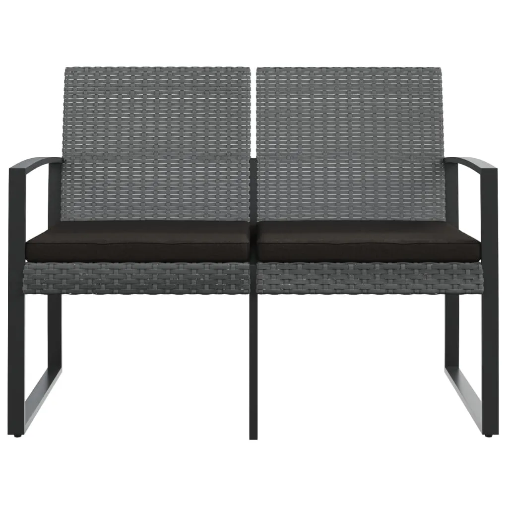 Outdoor Bench 2-Seater Bench with Cushions for Porch Deck PP Rattan