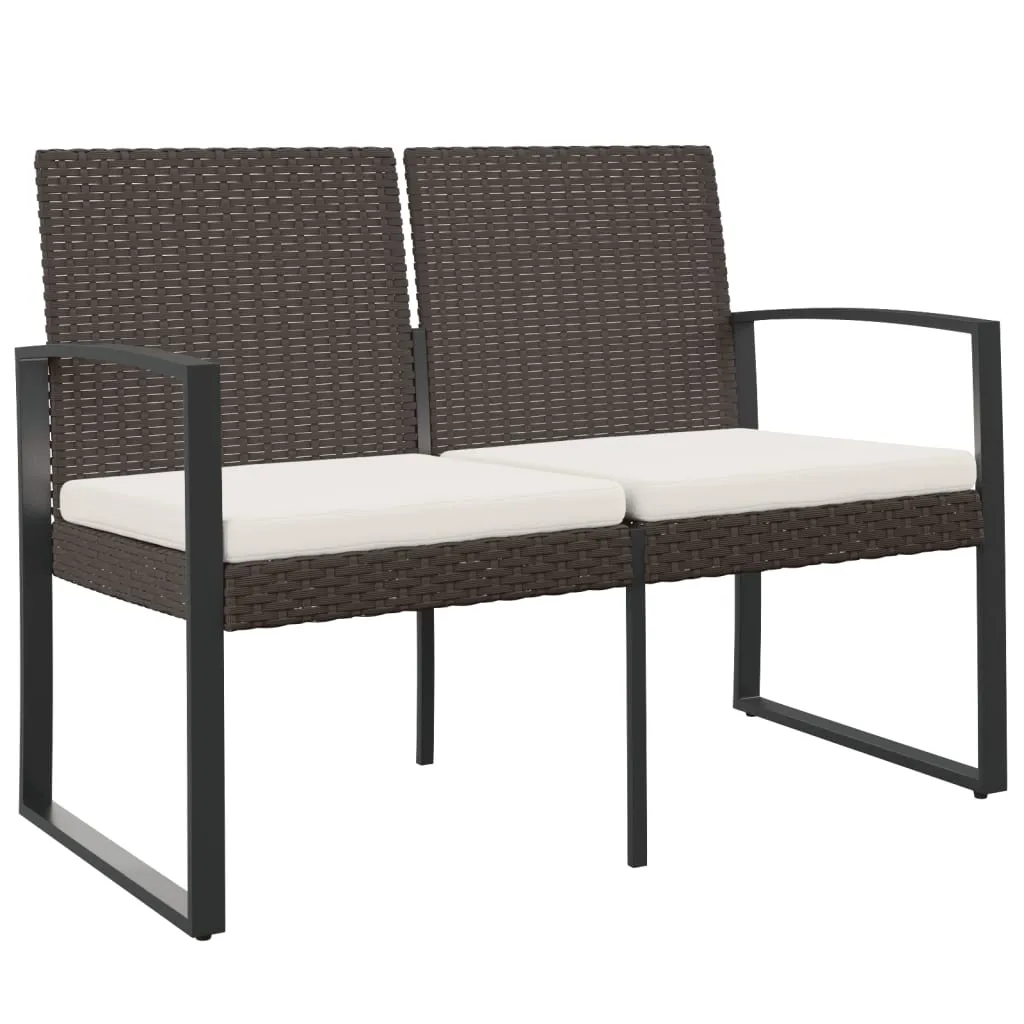 Outdoor Bench 2-Seater Bench with Cushions for Porch Deck PP Rattan