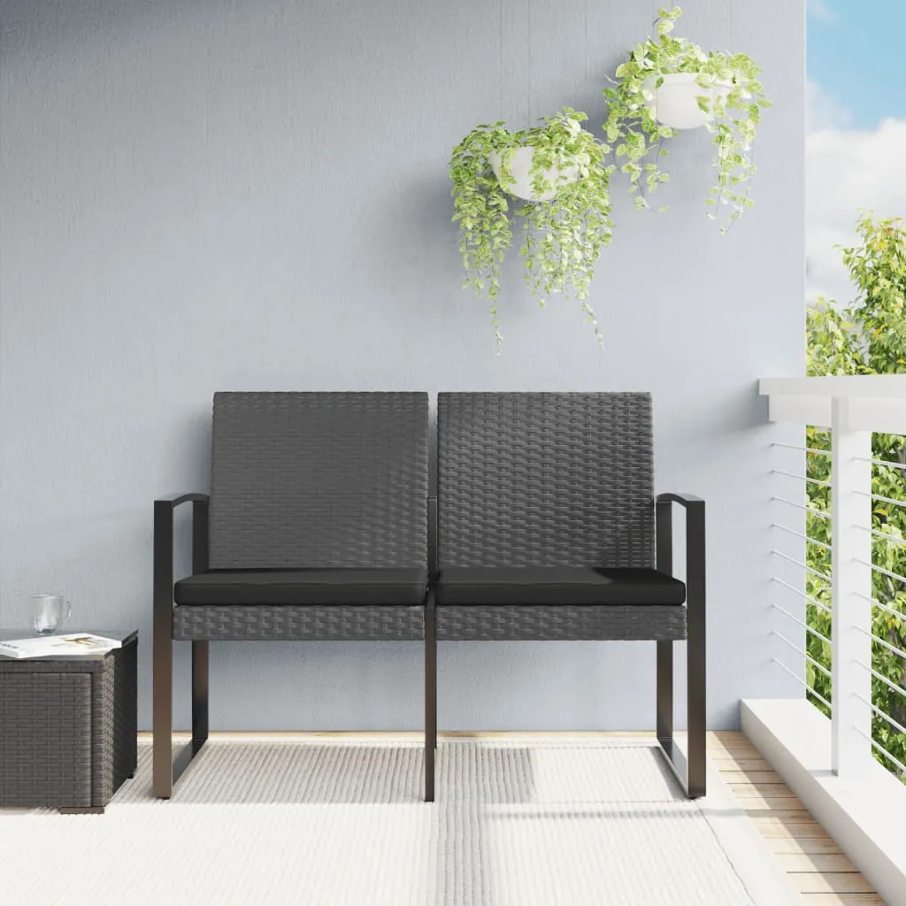 Outdoor Bench 2-Seater Bench with Cushions for Porch Deck PP Rattan