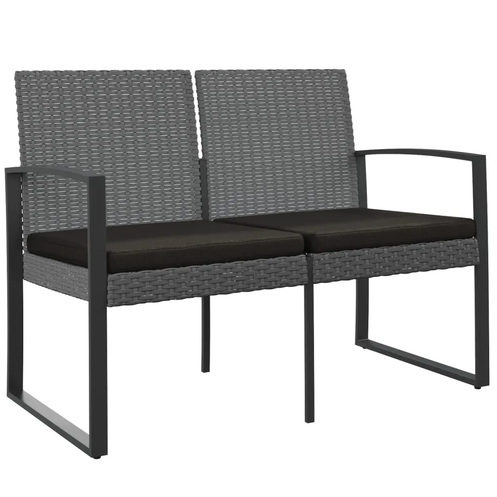 Outdoor Bench 2-Seater Bench with Cushions for Porch Deck PP Rattan