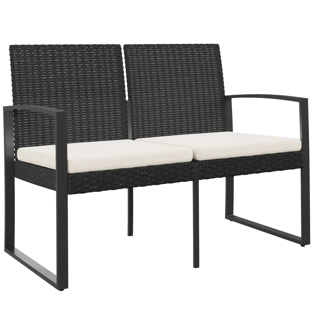 Outdoor Bench 2-Seater Bench with Cushions for Porch Deck PP Rattan