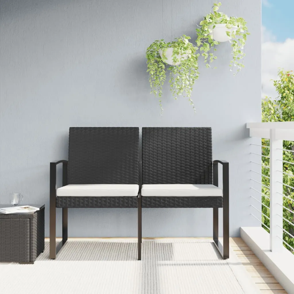 Outdoor Bench 2-Seater Bench with Cushions for Porch Deck PP Rattan