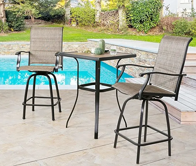 Outdoor Swivel Bar Stools Patio Sling Bar Chairs Padded with Quick Dry Foam, Set of 2
