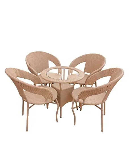 OUTLIVING Patio Seating Chair and Table Set of 5 p'cs Outdoor Furniture Garden Patio Seating Set 4 Chairs & 1 Table Balcony Furniture Coffee Table Sets (Light Brown)