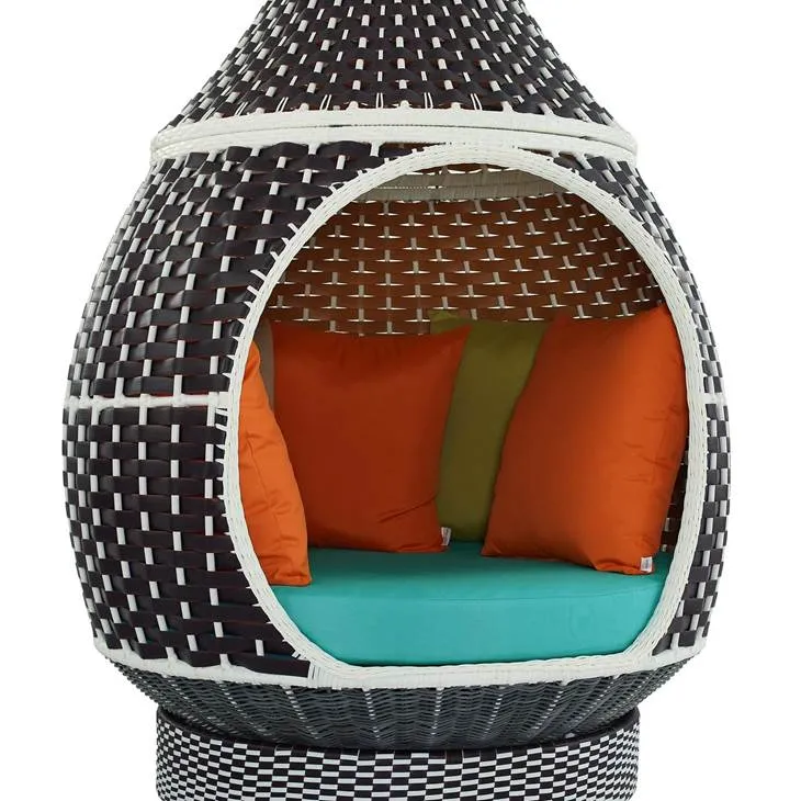 Palace Outdoor Patio Wicker Rattan Hanging Pod Brown Turquoise