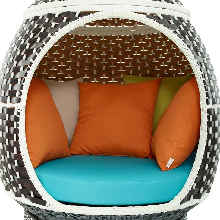 Palace Outdoor Patio Wicker Rattan Hanging Pod Brown Turquoise
