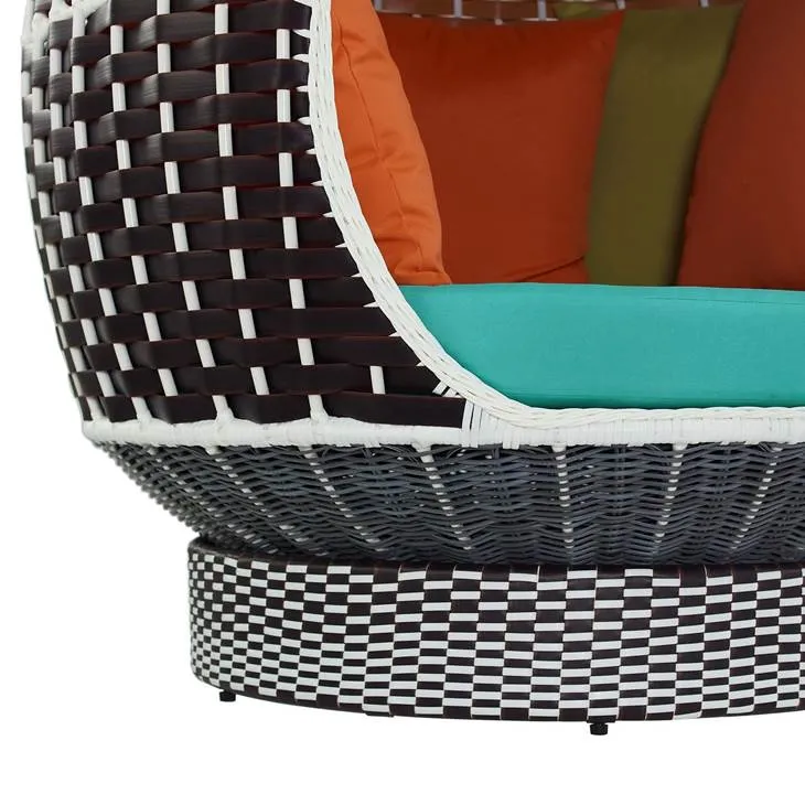 Palace Outdoor Patio Wicker Rattan Hanging Pod Brown Turquoise