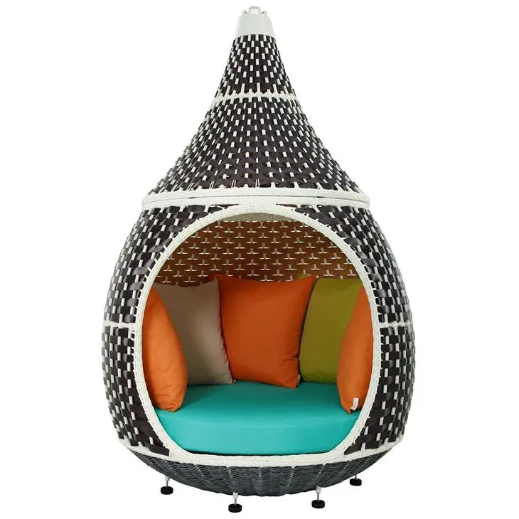 Palace Outdoor Patio Wicker Rattan Hanging Pod Brown Turquoise
