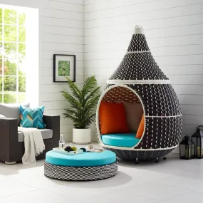 Palace Outdoor Patio Wicker Rattan Hanging Pod Brown Turquoise