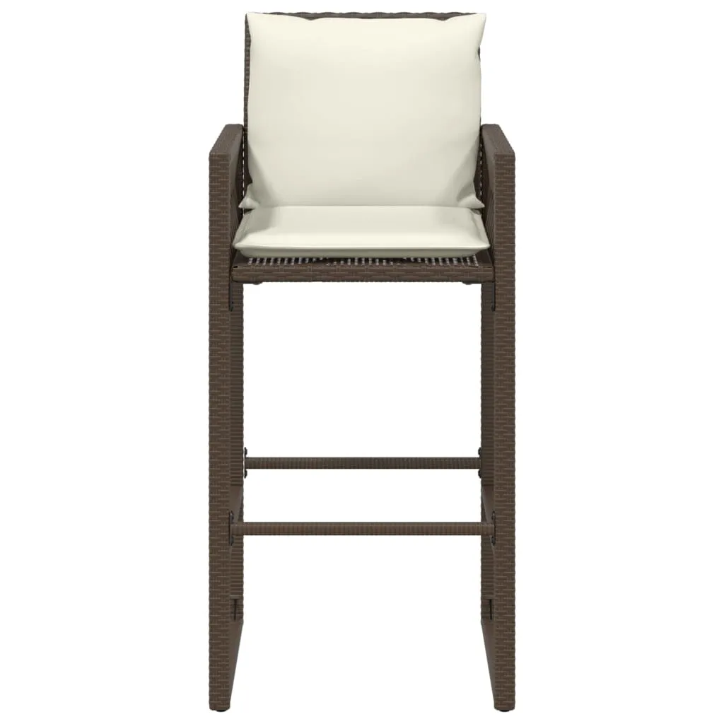 Patio Bar Stools with Cushions 2 pcs Brown Poly Rattan