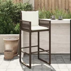 Patio Bar Stools with Cushions 2 pcs Brown Poly Rattan