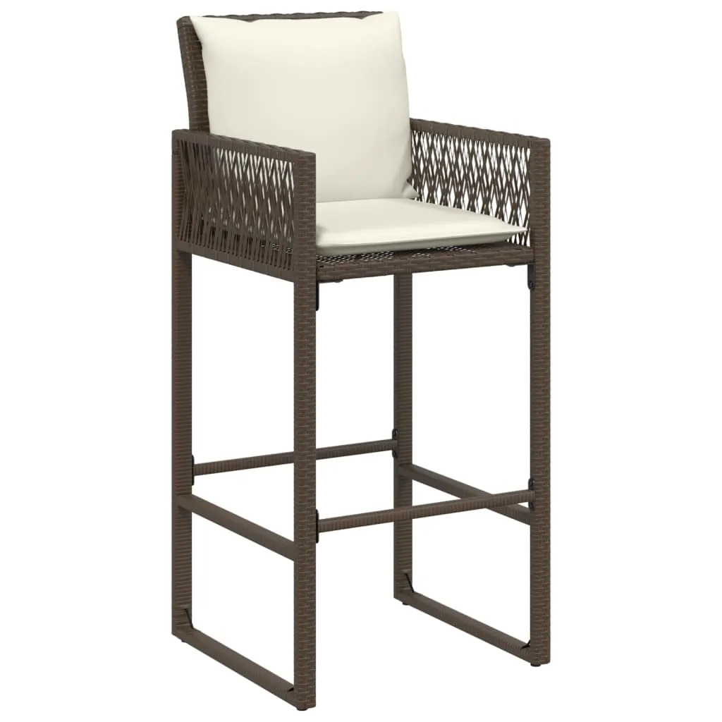 Patio Bar Stools with Cushions 2 pcs Brown Poly Rattan