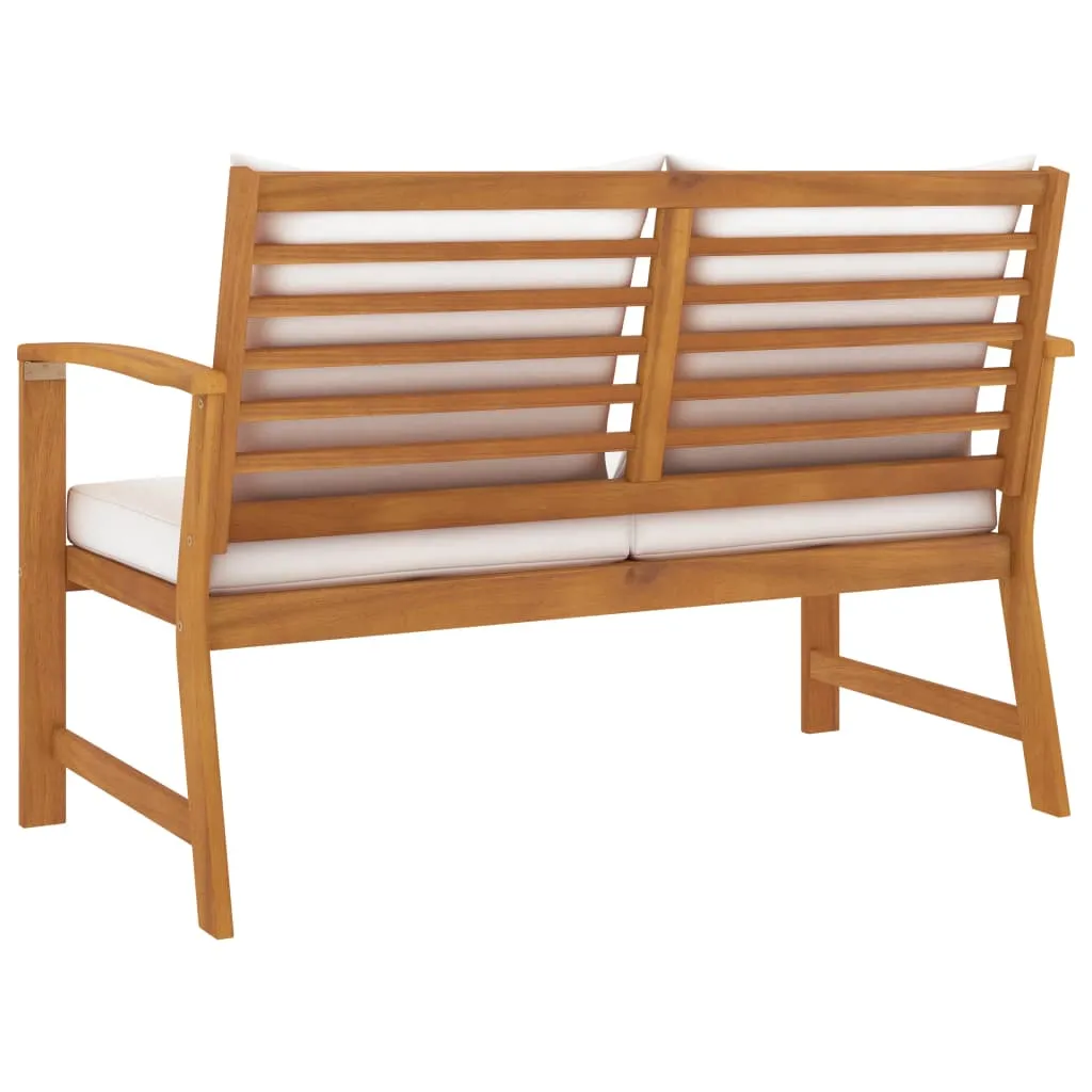 Patio Garden Bench Loveseat with Cushion for Backyard Solid Wood Acacia