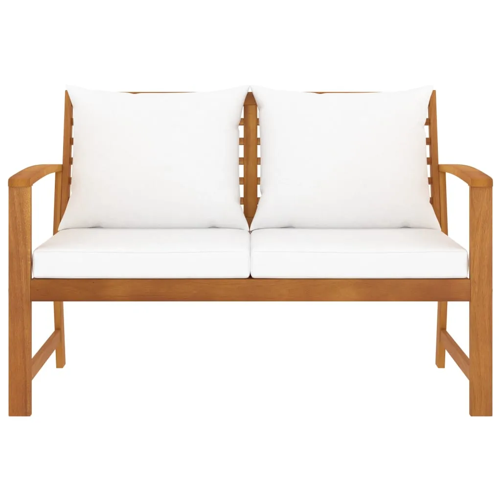 Patio Garden Bench Loveseat with Cushion for Backyard Solid Wood Acacia
