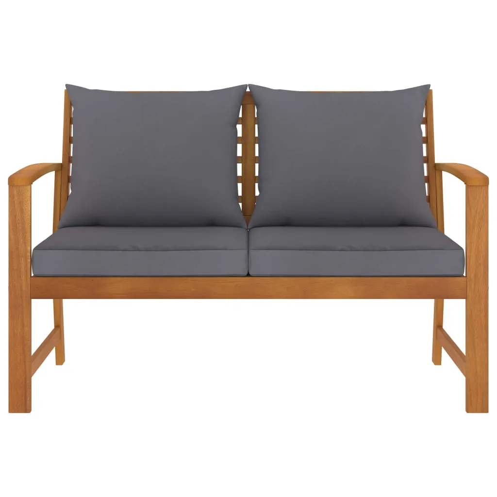 Patio Garden Bench Loveseat with Cushion for Backyard Solid Wood Acacia