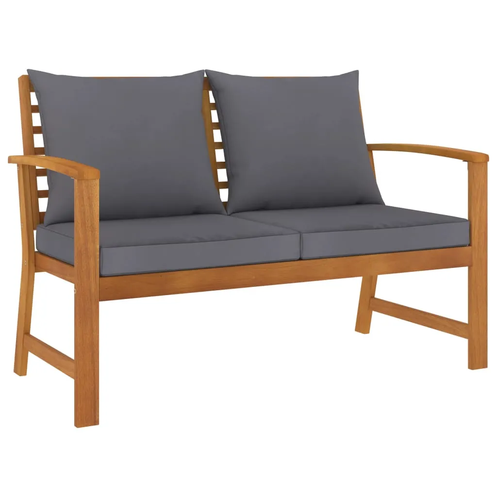Patio Garden Bench Loveseat with Cushion for Backyard Solid Wood Acacia