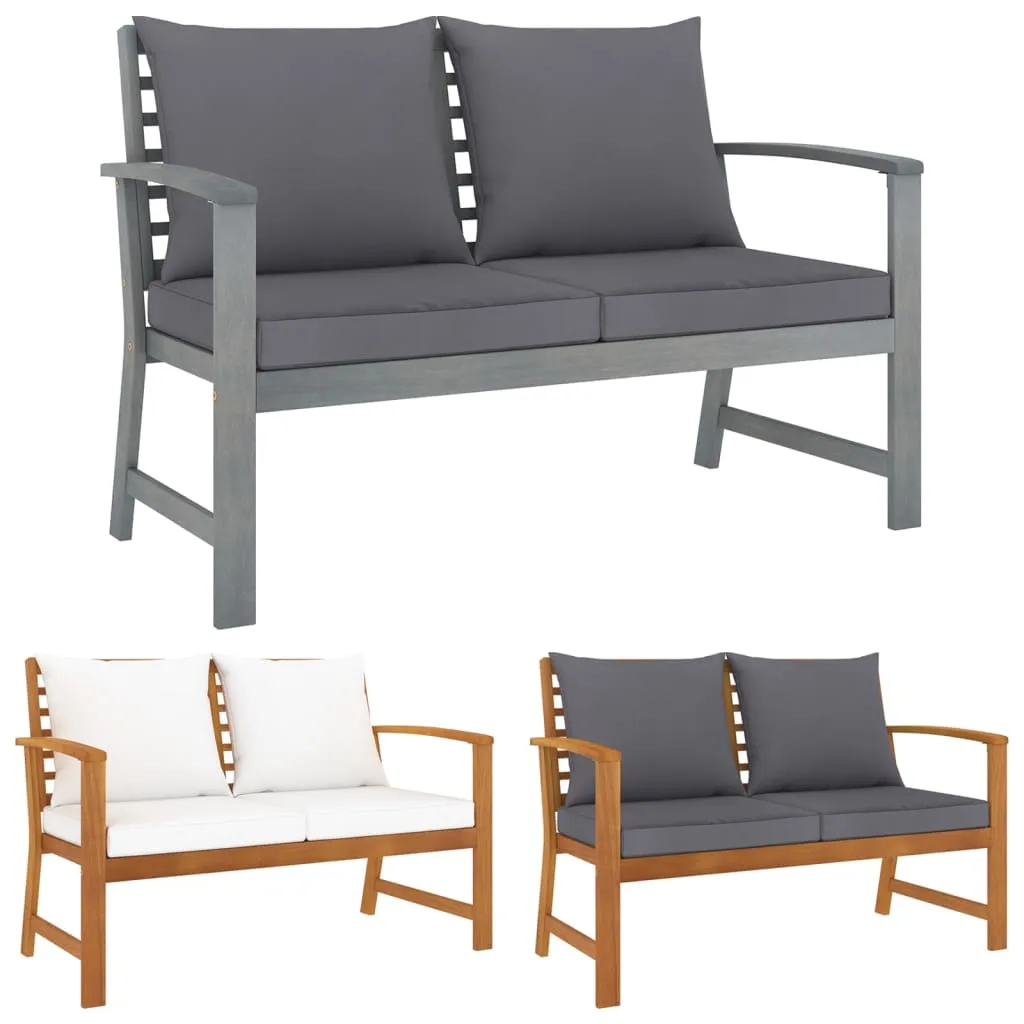 Patio Garden Bench Loveseat with Cushion for Backyard Solid Wood Acacia