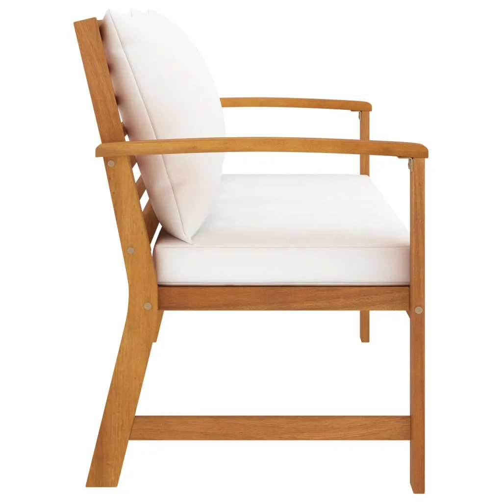 Patio Garden Bench Loveseat with Cushion for Backyard Solid Wood Acacia