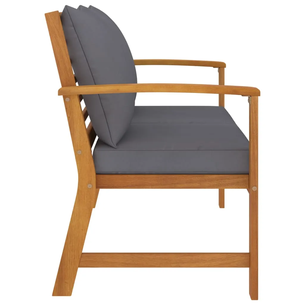 Patio Garden Bench Loveseat with Cushion for Backyard Solid Wood Acacia