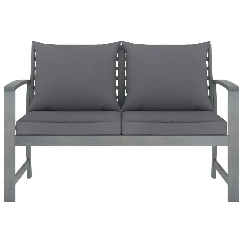 Patio Garden Bench Loveseat with Cushion for Backyard Solid Wood Acacia