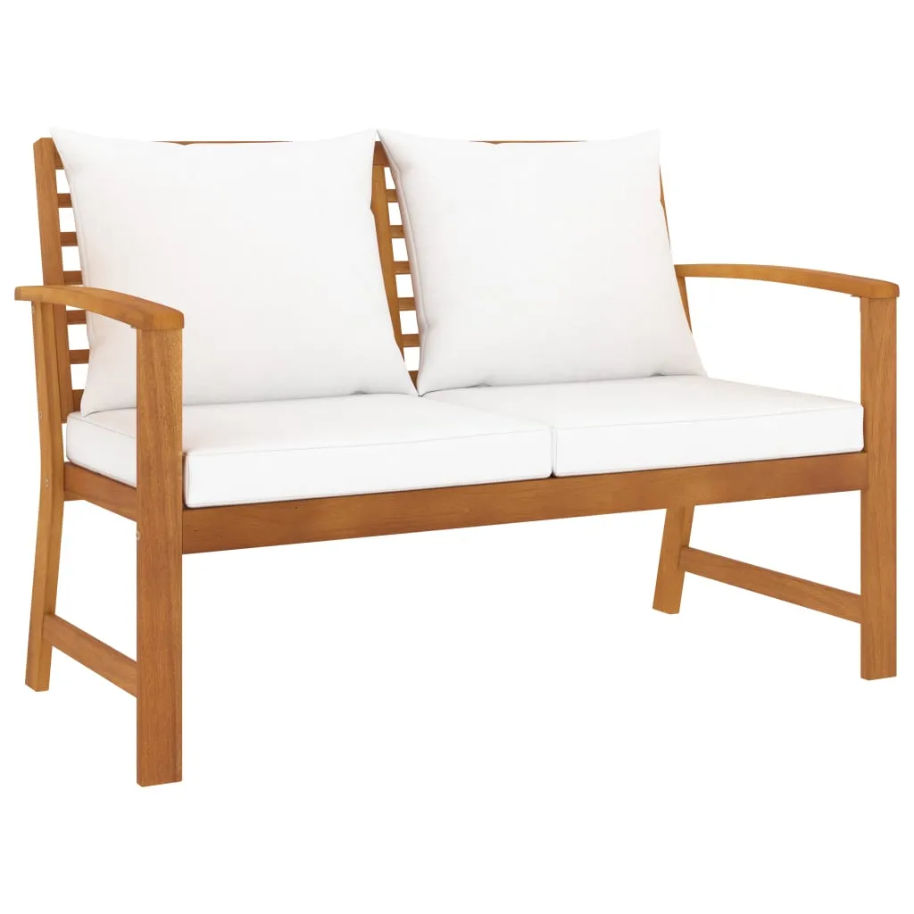 Patio Garden Bench Loveseat with Cushion for Backyard Solid Wood Acacia