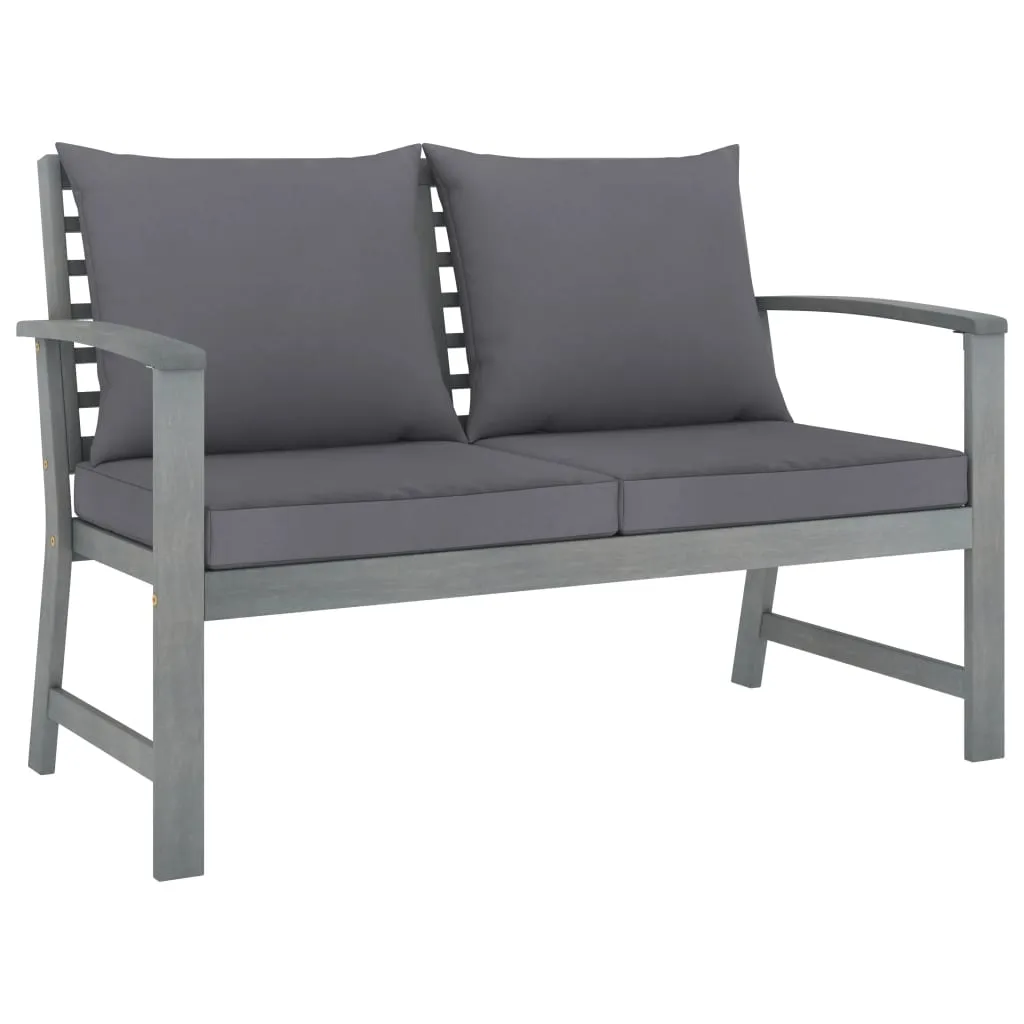 Patio Garden Bench Loveseat with Cushion for Backyard Solid Wood Acacia