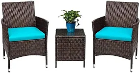 Patio Porch Furniture Sets 3 Pieces PE Rattan Wicker Chairs with Table Outdoor Garden Furniture Sets
