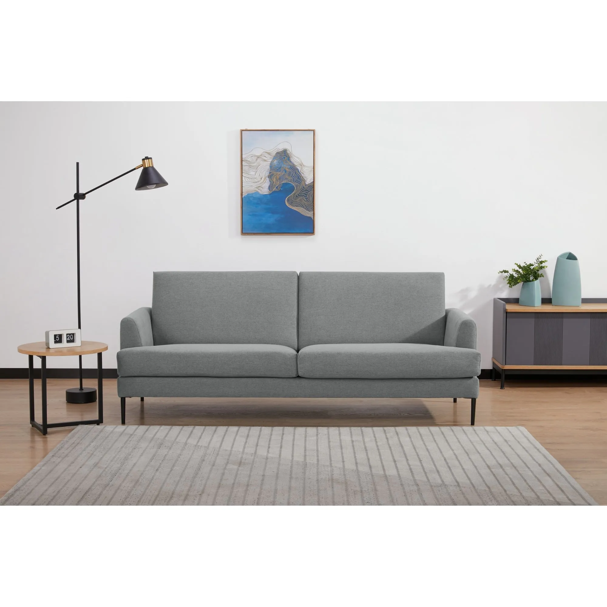 Plush Light Grey 3-Seater Sofa, Scandinavian Style Furniture
