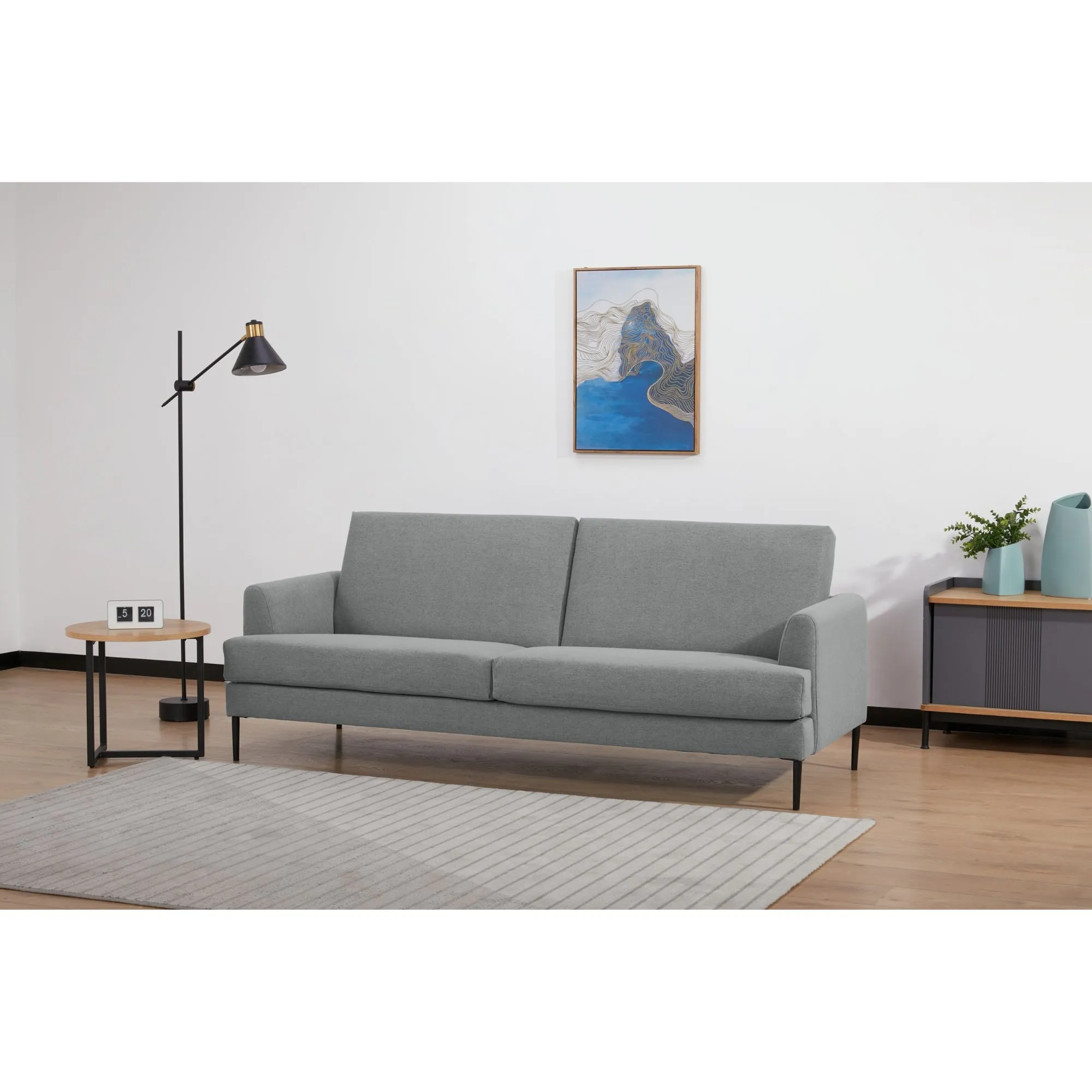 Plush Light Grey 3-Seater Sofa, Scandinavian Style Furniture