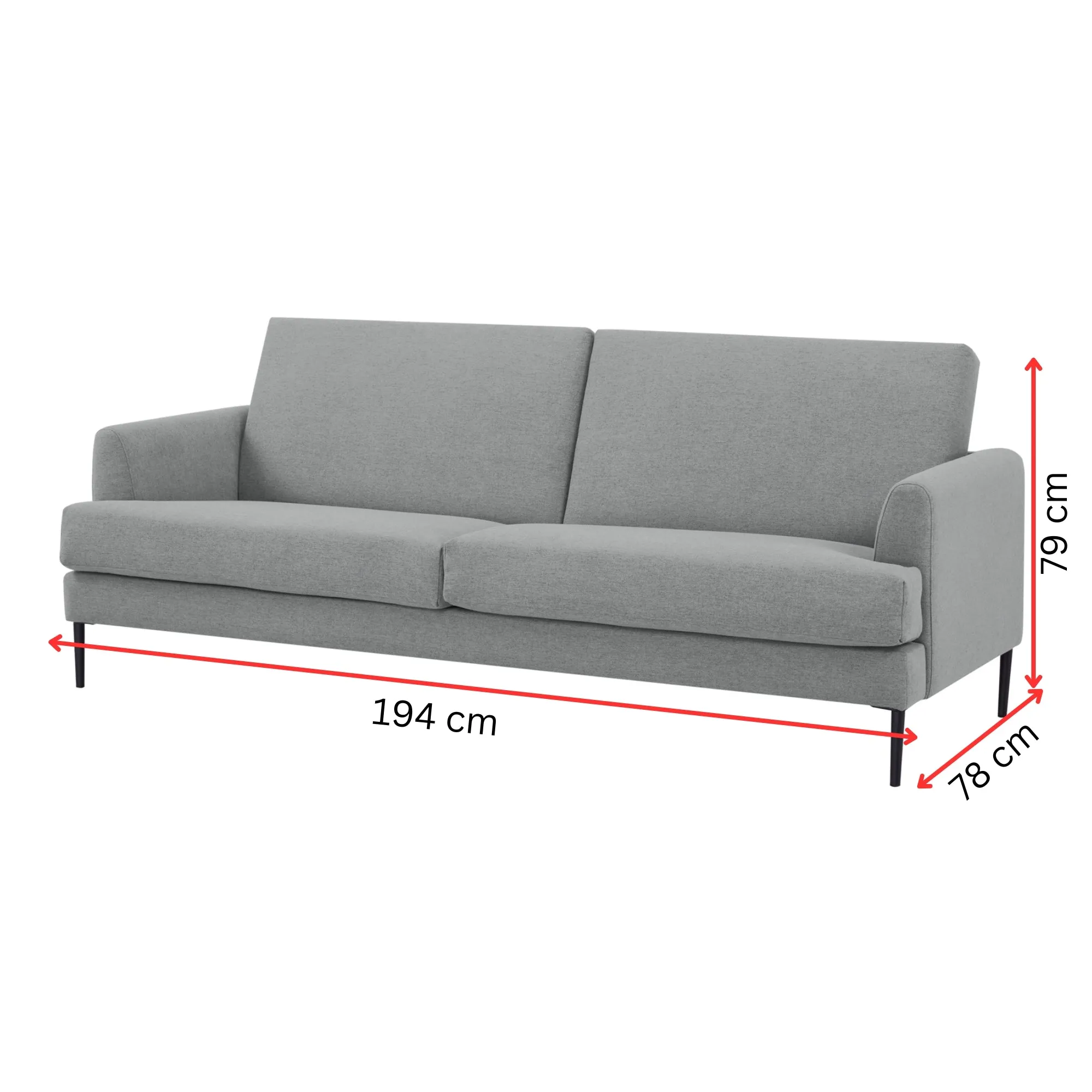 Plush Light Grey 3-Seater Sofa, Scandinavian Style Furniture