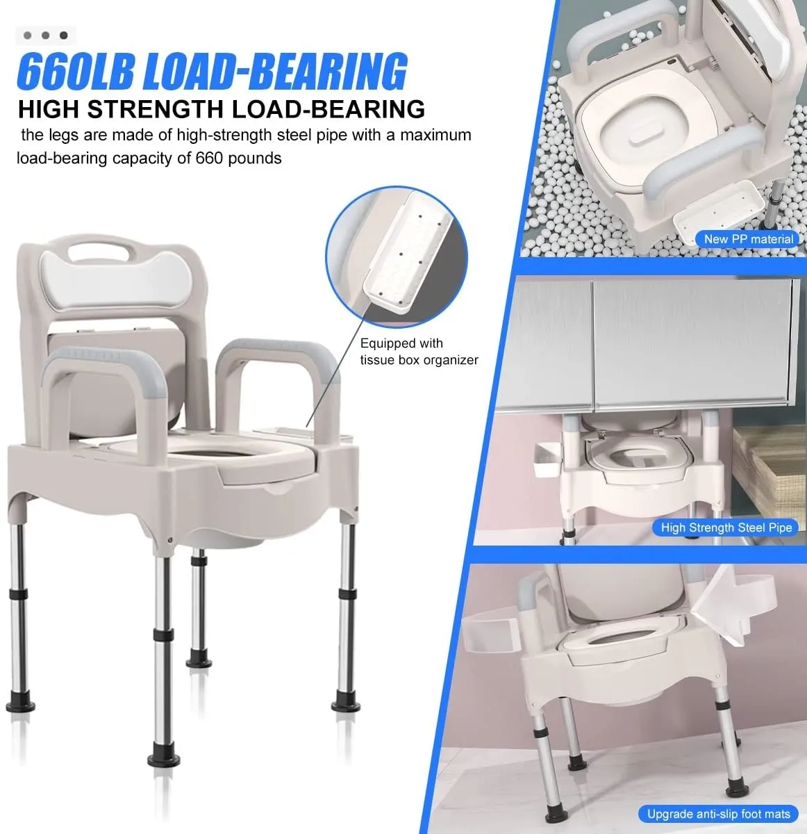 Portable Home Bedside Commode Chair I Adult Potty Chair for Seniors I Height Adjustable Mobile Portable Toilet