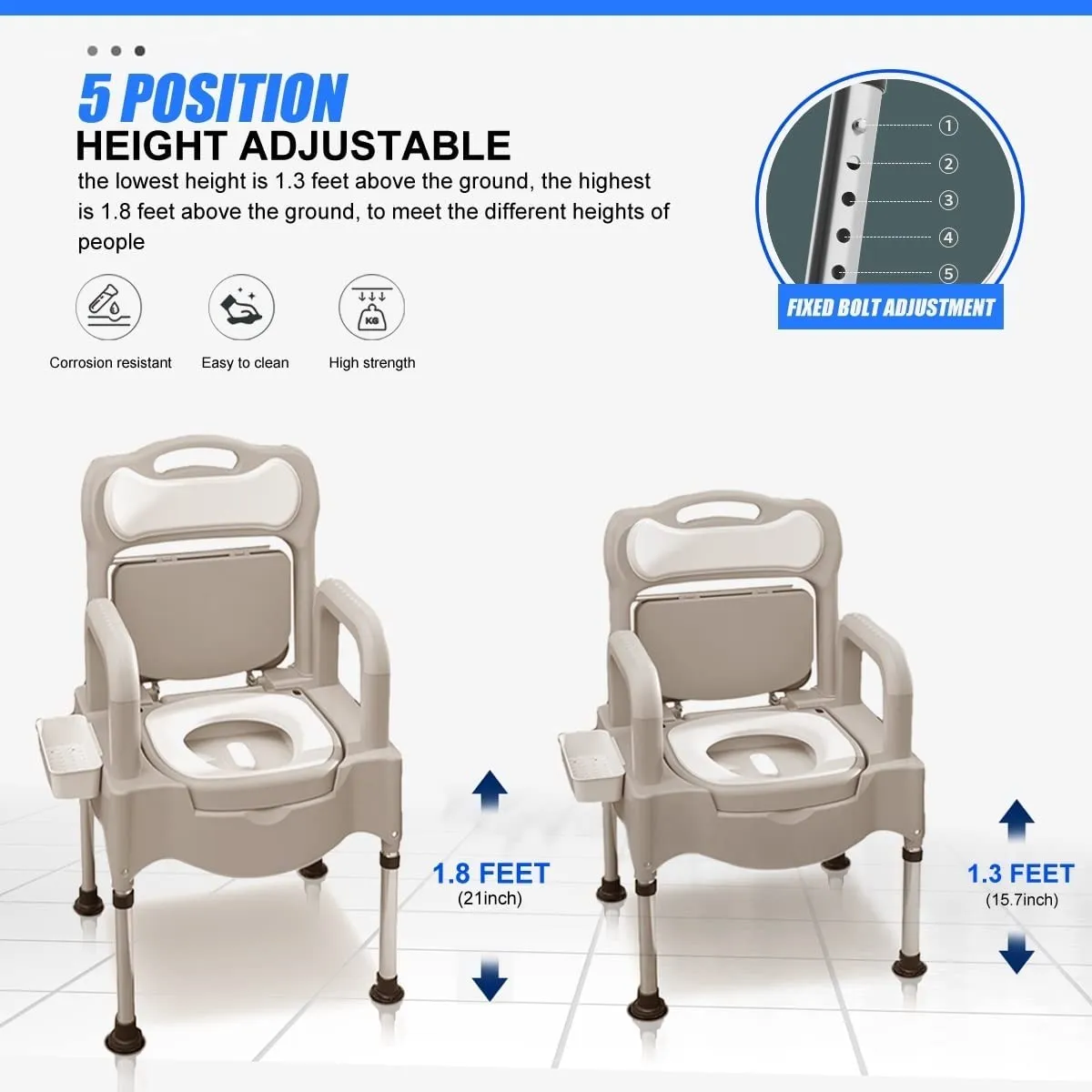 Portable Home Bedside Commode Chair I Adult Potty Chair for Seniors I Height Adjustable Mobile Portable Toilet