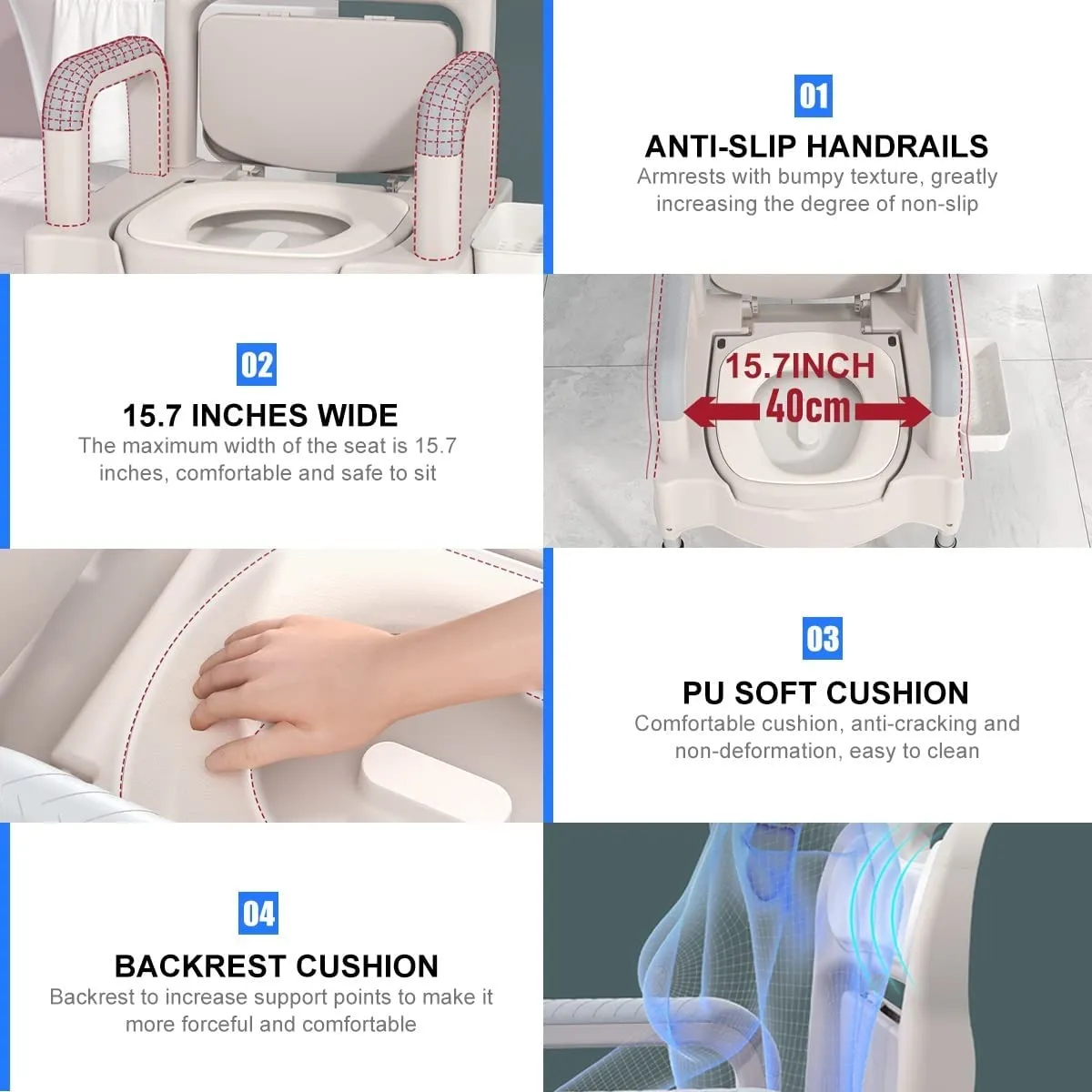 Portable Home Bedside Commode Chair I Adult Potty Chair for Seniors I Height Adjustable Mobile Portable Toilet