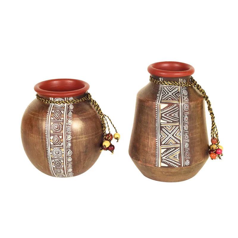 Purva Tribal Handpainted Vase - Set Of Two