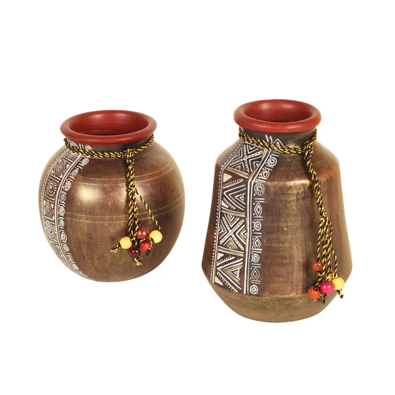 Purva Tribal Handpainted Vase - Set Of Two