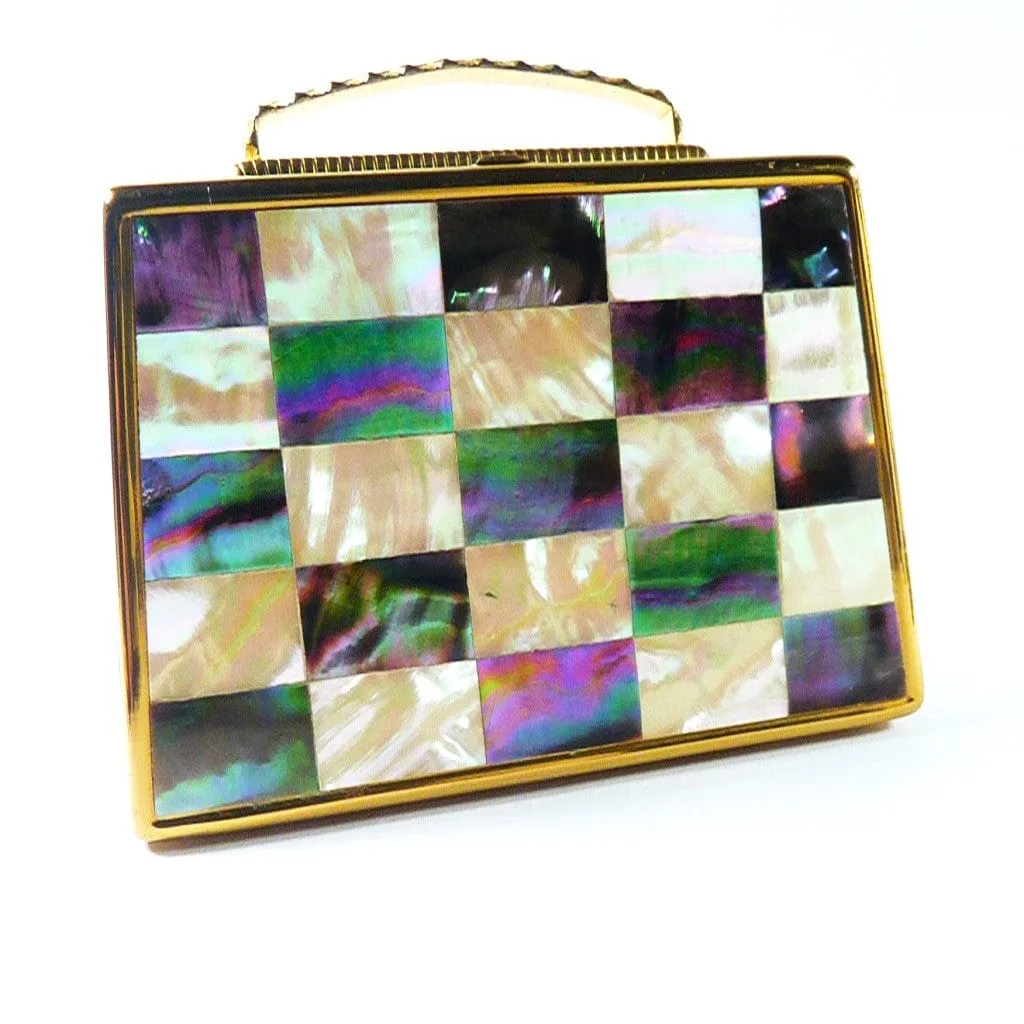 Rare Mother Of Pearl And Abalone Mascot Handbag Musical Powder Box