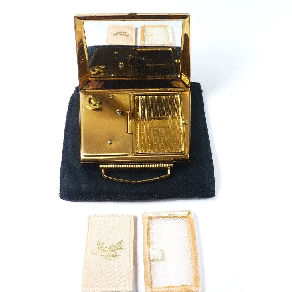 Rare Mother Of Pearl And Abalone Mascot Handbag Musical Powder Box