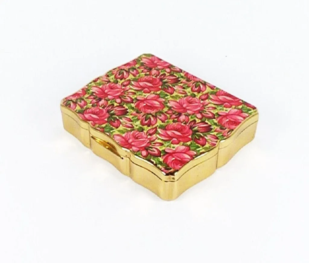 Rare Working 1950s Pink Floral Stratton "Musica" Musical Powder Box