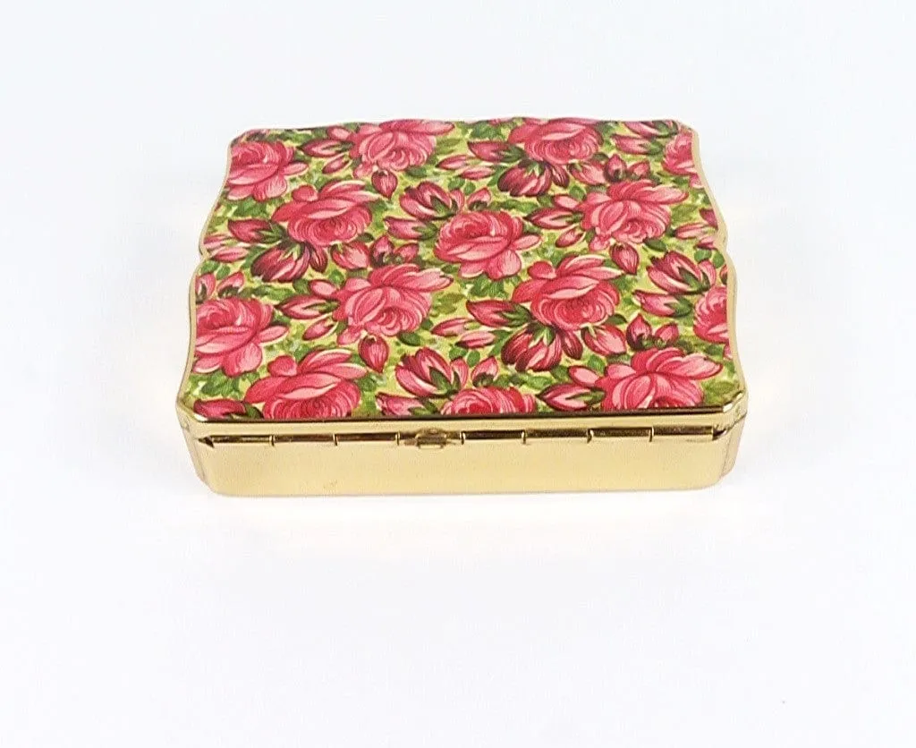 Rare Working 1950s Pink Floral Stratton "Musica" Musical Powder Box