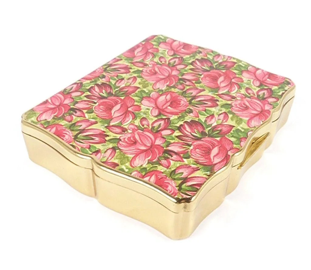 Rare Working 1950s Pink Floral Stratton "Musica" Musical Powder Box