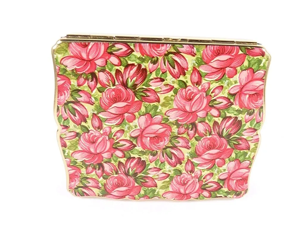 Rare Working 1950s Pink Floral Stratton "Musica" Musical Powder Box