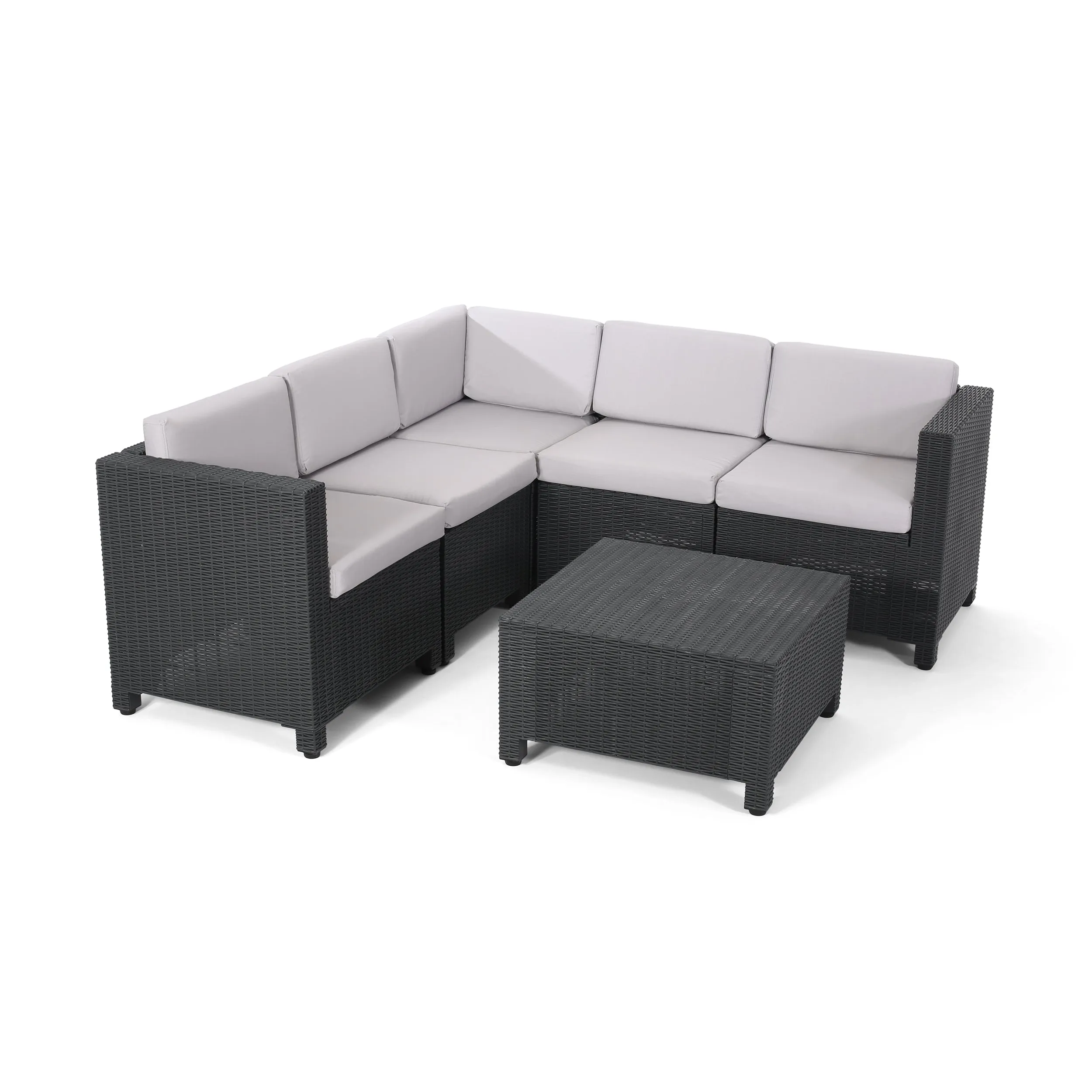 Riley Outdoor All Weather Faux Wicker 5 Seater Sectional Sofa Set with Cushions